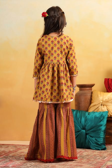 Cute Couture Floral Pattern Kurta With Sharara 