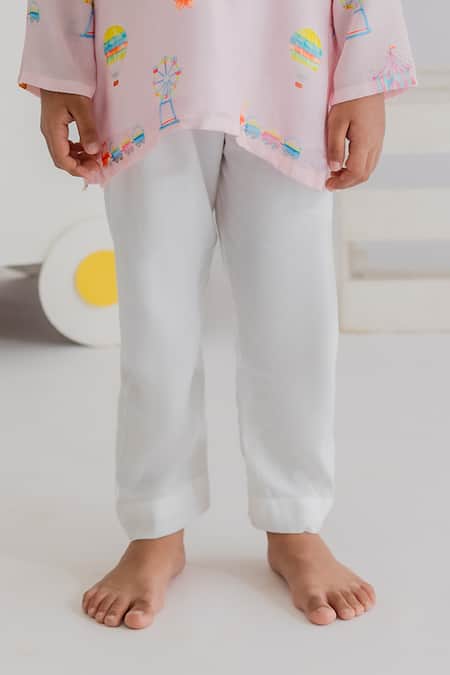 MR Brat_Pink Muslin, Cotton Carnival Print Kurta With Pyjama _Online_at_Aza_Fashions