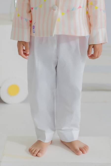 Buy_MR Brat_Peach Muslin, Cotton Carnival Print Blazer And Pant Set _Online_at_Aza_Fashions