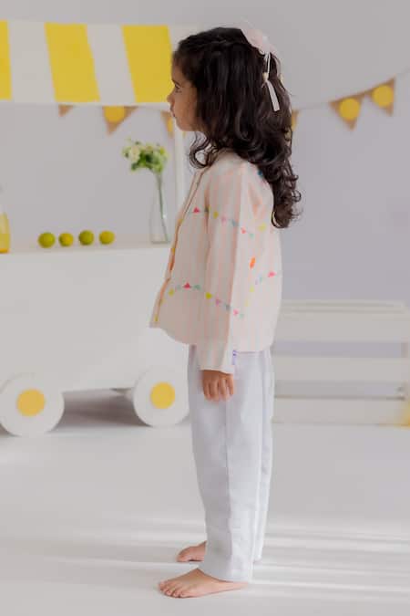 Shop_MR Brat_Peach Muslin, Cotton Carnival Print Blazer And Pant Set _Online_at_Aza_Fashions