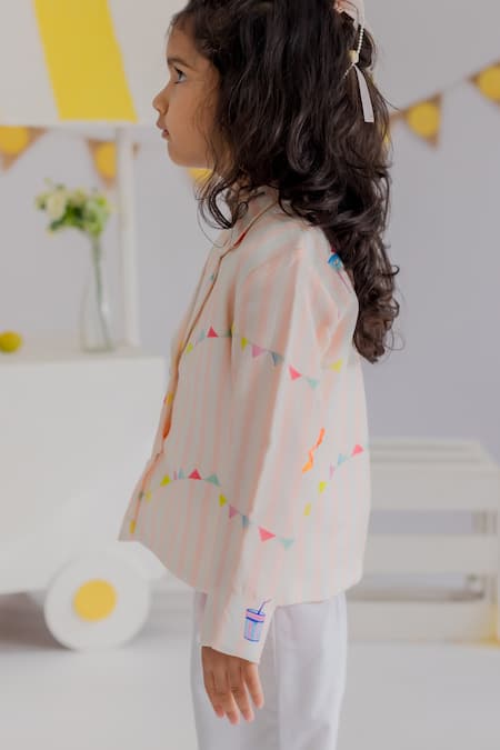 Buy_MR Brat_Peach Muslin, Cotton Carnival Print Blazer And Pant Set 