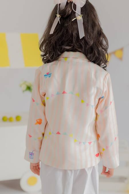 Shop_MR Brat_Peach Muslin, Cotton Carnival Print Blazer And Pant Set 