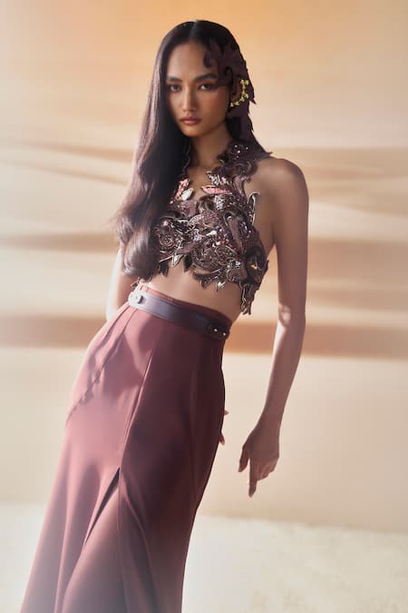 Pankaj & Nidhi Araquis Rippled Spice Skirt