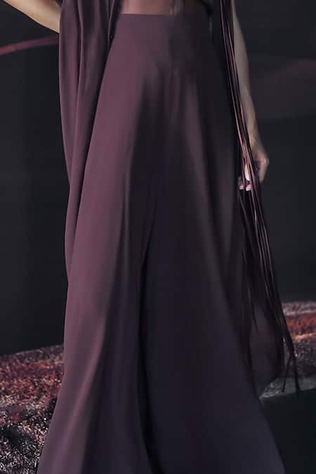 Pankaj & Nidhi Brown Georgette Collared Araquis Moonlit Grace Cape Set Online at Aza Fashions Pankaj & Nidhi_Brown Georgette Collared Araquis Moonlit Grace Cape Set _Online_at_Aza_Fashions