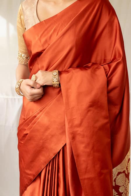 Shop_Priyanka Raajiv_Rust Silk Zari Mani Saree With Running Blouse _Online_at_Aza_Fashions