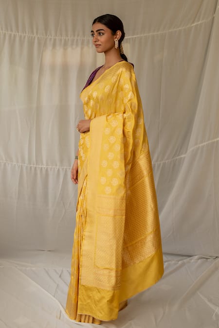 Buy_Priyanka Raajiv_Yellow Silk Zari Parakasha Woven Saree With Running Blouse _Online_at_Aza_Fashions