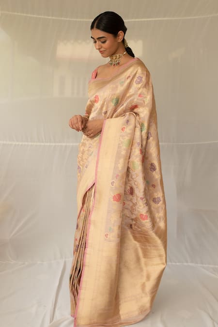 Priyanka Raajiv Blush Silk Zari, Embroidery Chandramandala Saree With Running Blouse at Aza Fashions Priyanka Raajiv_Blush Silk Zari, Embroidery Chandramandala Saree With Running Blouse _at_Aza_Fashions