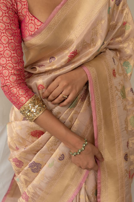 Buy Priyanka Raajiv Blush Silk Zari, Embroidery Chandramandala Saree With Running Blouse Buy_Priyanka Raajiv_Blush Silk Zari, Embroidery Chandramandala Saree With Running Blouse