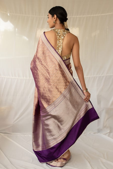 Shop Priyanka Raajiv Purple Silk Zari Siddeshwari Woven Saree With Running Blouse at Aza Fashions Shop_Priyanka Raajiv_Purple Silk Zari Siddeshwari Woven Saree With Running Blouse _at_Aza_Fashions