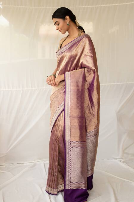 Priyanka Raajiv Purple Silk Zari Siddeshwari Woven Saree With Running Blouse Online at Aza Fashions Priyanka Raajiv_Purple Silk Zari Siddeshwari Woven Saree With Running Blouse _Online_at_Aza_Fashions
