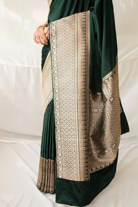 Buy Priyanka Raajiv Green Silk, Brocade Zari, Embroidery Gangaur Saree With Running Blouse Online at Aza Fashions Buy_Priyanka Raajiv_Green Silk, Brocade Zari, Embroidery Gangaur Saree With Running Blouse _Online_at_Aza_Fashions
