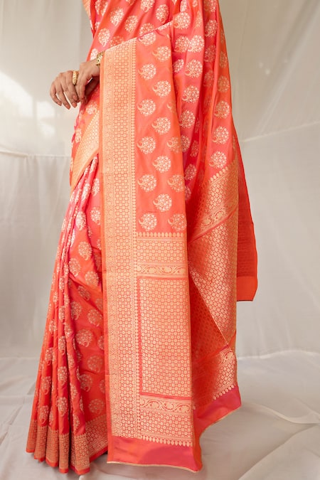 Shop_Priyanka Raajiv_Pink Silk Zari Parakasha Woven Saree With Running Blouse _Online_at_Aza_Fashions