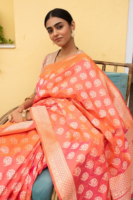 Priyanka Raajiv_Pink Silk Zari Parakasha Woven Saree With Running Blouse _at_Aza_Fashions