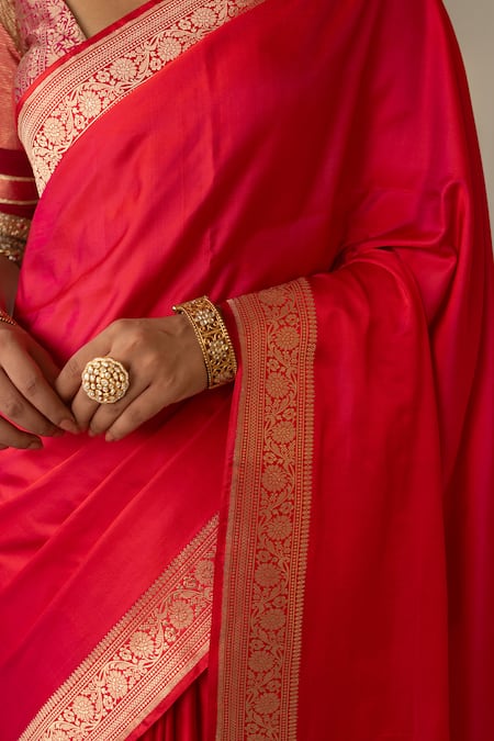 Shop_Priyanka Raajiv_Red Silk Zari Kalamayi Saree With Running Blouse 