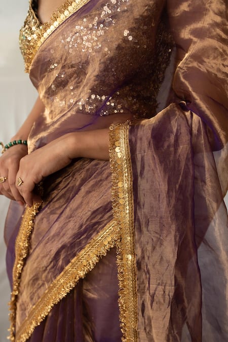 Priyanka Raajiv_Purple Chanderi, Silk Gota Patti Teej Saree With Running Blouse _Online_at_Aza_Fashions