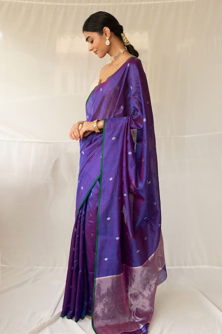 Priyanka Raajiv_Purple Chanderi Silk Zari Triya Woven Saree With Running Blouse _Online_at_Aza_Fashions