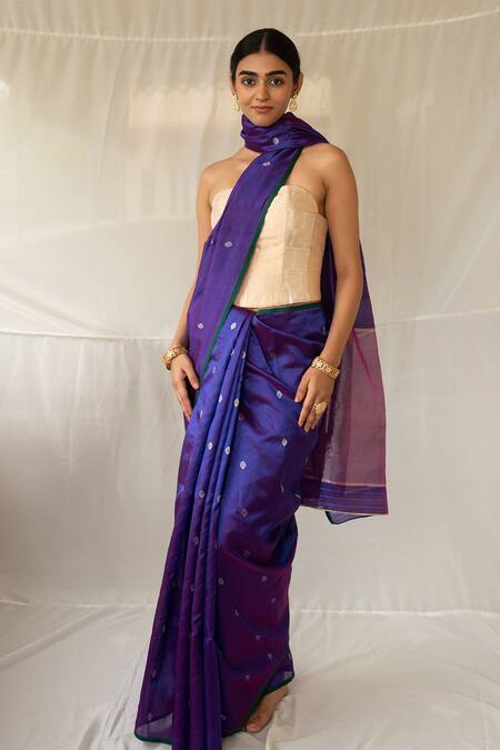 Buy_Priyanka Raajiv_Purple Chanderi Silk Zari Triya Woven Saree With Running Blouse _Online_at_Aza_Fashions