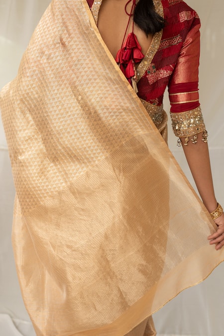 Priyanka Raajiv_Blush Chanderi Silk Zari Jiera Saree With Running Blouse Piece _Online_at_Aza_Fashions