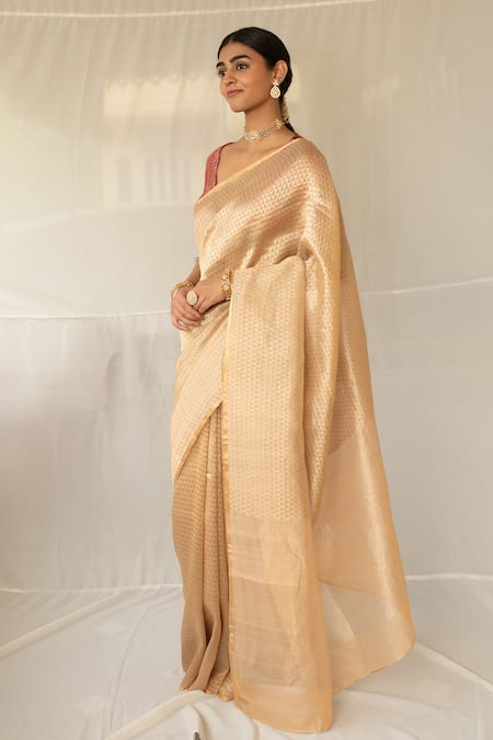 Shop_Priyanka Raajiv_Blush Chanderi Silk Zari Jiera Saree With Running Blouse Piece _Online_at_Aza_Fashions