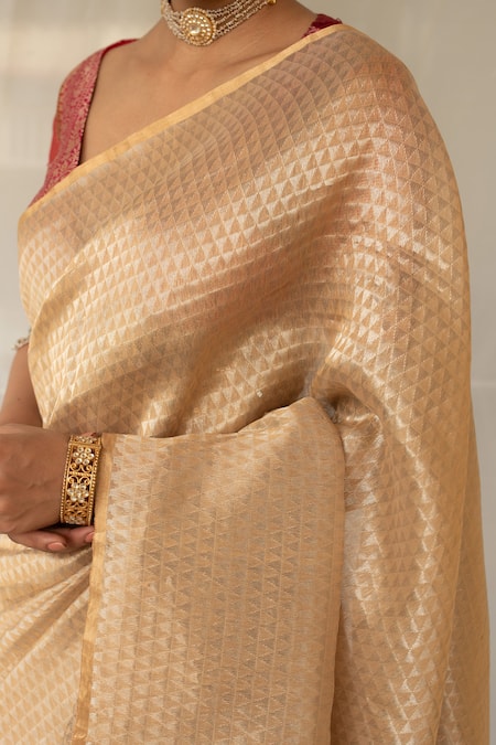 Priyanka Raajiv_Blush Chanderi Silk Zari Jiera Saree With Running Blouse Piece _at_Aza_Fashions
