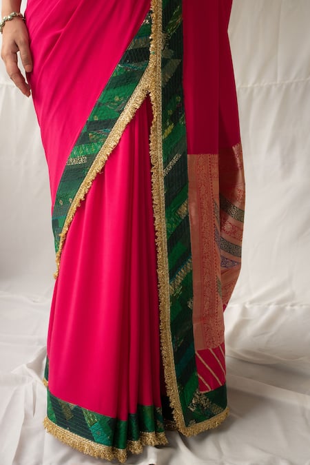 Shop_Priyanka Raajiv_Pink Silk, Georgette Zari, Lace, Embroidery Prakhaya Saree With Running Blouse _Online_at_Aza_Fashions