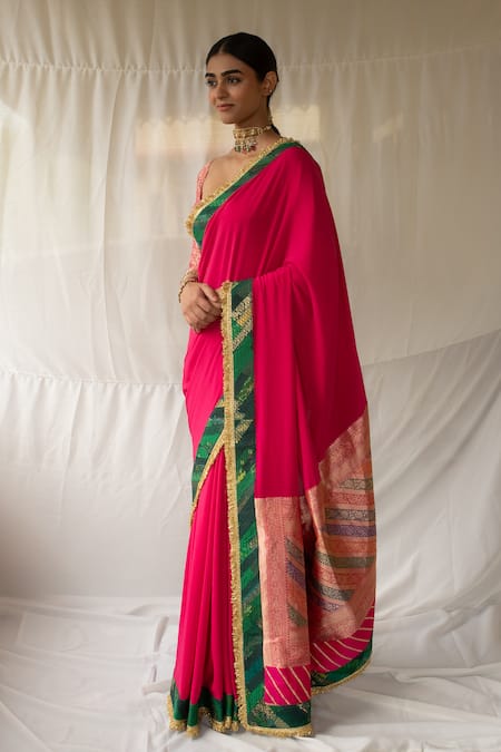Buy_Priyanka Raajiv_Pink Silk, Georgette Zari, Lace, Embroidery Prakhaya Saree With Running Blouse 