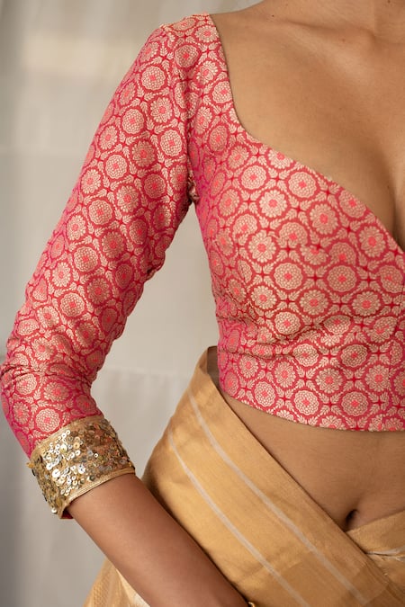 Buy Priyanka Raajiv Pink Silk, Brocade Sequins, Tassels, Embroidery Sweetheart Neck Reva Blouse Online at Aza Fashions Buy_Priyanka Raajiv_Pink Silk, Brocade Sequins, Tassels, Embroidery Sweetheart Neck Reva Blouse _Online_at_Aza_Fashions