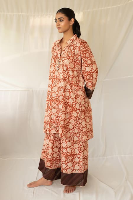 Buy Priyanka Raajiv Rust Cotton, Silk, Brocade, Tissue Mrida Hand Block Print Kurta With Pant Online at Aza Fashions Buy_Priyanka Raajiv_Rust Cotton, Silk, Brocade, Tissue Mrida Hand Block Print Kurta With Pant _Online_at_Aza_Fashions