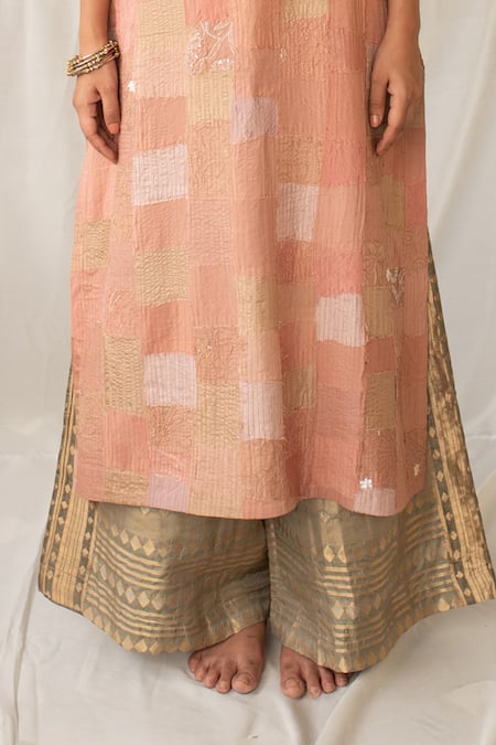 Priyanka Raajiv Pink Silk, Brocade, Tissue Patchwork, Embroidery, Sansruti Upcycled Kurta Set Online at Aza Fashions Priyanka Raajiv_Pink Silk, Brocade, Tissue Patchwork, Embroidery, Sansruti Upcycled Kurta Set _Online_at_Aza_Fashions