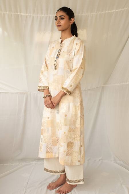 Buy Priyanka Raajiv Ivory Silk, Brocade, Satin, Tissue, Cotton Sattva Upcycled Kurta With Pant Online at Aza Fashions Buy_Priyanka Raajiv_Ivory Silk, Brocade, Satin, Tissue, Cotton Sattva Upcycled Kurta With Pant _Online_at_Aza_Fashions