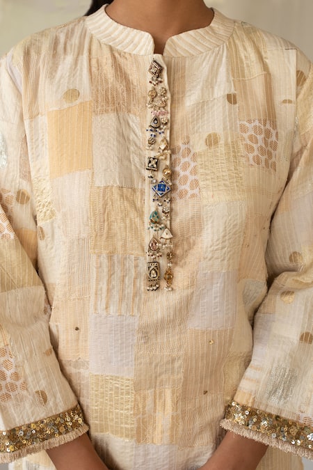 Buy Priyanka Raajiv Ivory Silk, Brocade, Satin, Tissue, Cotton Sattva Upcycled Kurta With Pant Buy_Priyanka Raajiv_Ivory Silk, Brocade, Satin, Tissue, Cotton Sattva Upcycled Kurta With Pant