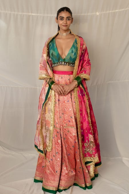 Priyanka Raajiv_Pink Silk, Brocade, Satin, Cotton Embroidery, Gota Antrang Upcycled Dupatta _Online_at_Aza_Fashions