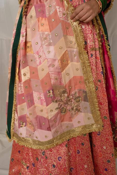 Shop_Priyanka Raajiv_Pink Silk, Brocade, Satin, Cotton Embroidery, Gota Antrang Upcycled Dupatta _Online_at_Aza_Fashions
