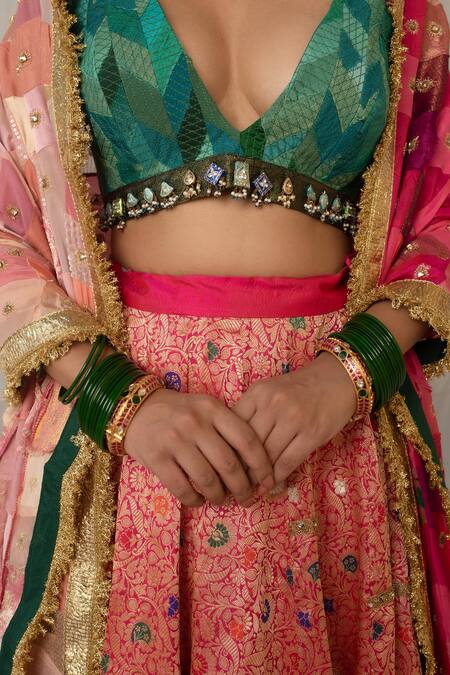 Priyanka Raajiv_Pink Silk, Brocade, Satin, Cotton Embroidery, Gota Antrang Upcycled Dupatta _at_Aza_Fashions