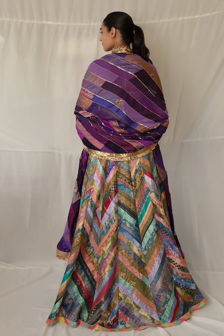 Buy_Priyanka Raajiv_Purple Silk, Brocade, Satin, Cotton, Net, Tissue Chitrika Upcycled Dupatta _Online_at_Aza_Fashions