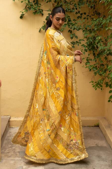 Buy_Priyanka Raajiv_Yellow Silk, Brocade, Satin, Cotton, Chanderi, Tissue Ravika Upcycled Dupatta 
