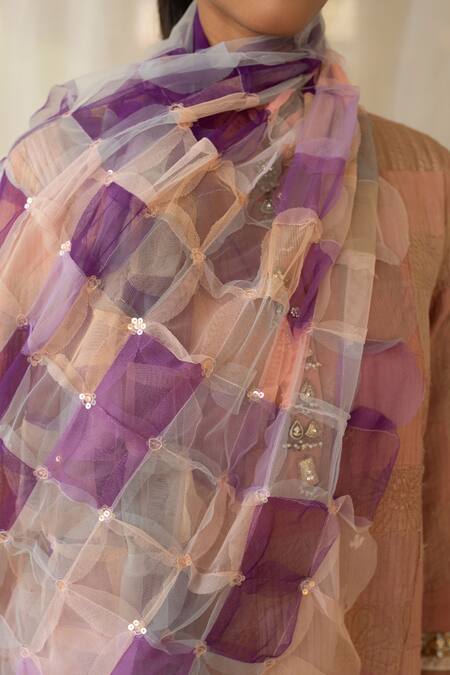 Buy_Priyanka Raajiv_Purple Tulle Sequins Aabir Upcycled Patchwork Dupatta _Online_at_Aza_Fashions