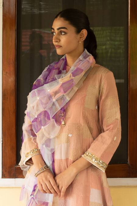 Shop_Priyanka Raajiv_Purple Tulle Sequins Aabir Upcycled Patchwork Dupatta _Online_at_Aza_Fashions