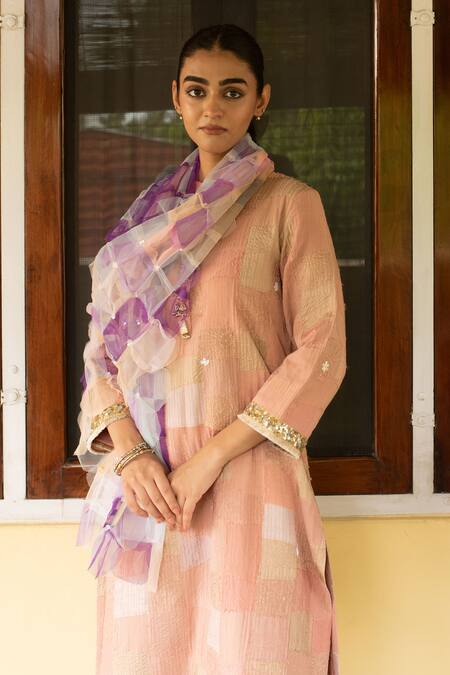 Priyanka Raajiv_Purple Tulle Sequins Aabir Upcycled Patchwork Dupatta _at_Aza_Fashions