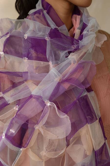 Buy_Priyanka Raajiv_Purple Tulle Sequins Aabir Upcycled Patchwork Dupatta 