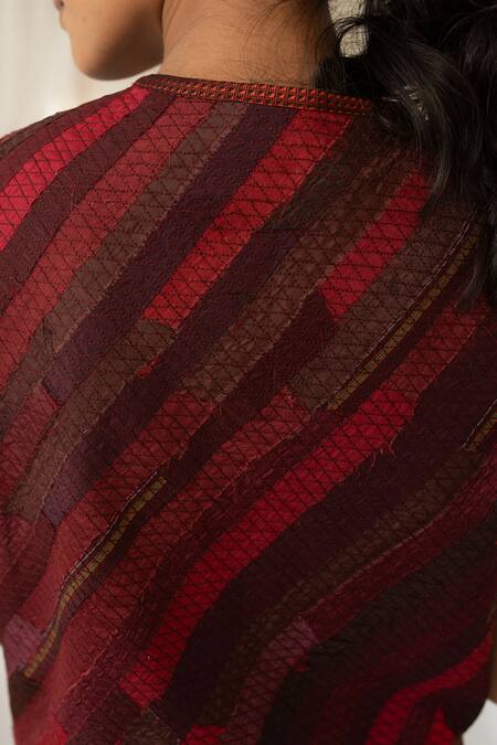 Buy_Priyanka Raajiv_Maroon Silk, Brocade, Tissue Beads, Embroidery, Sarva Upcycled Jacket _Online_at_Aza_Fashions