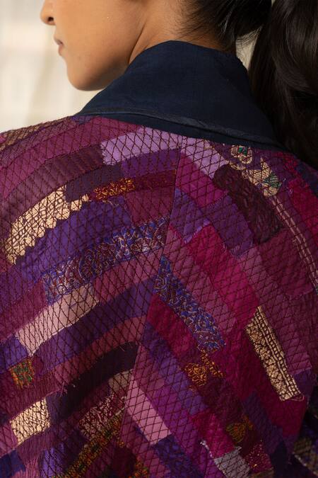 Priyanka Raajiv_Pink Silk, Brocade, Tissue Beads, Gemstones, Tassels, Teh Upcycled Jacket _at_Aza_Fashions