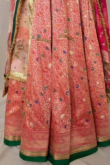 Priyanka Raajiv_Pink Silk, Brocade Patchwork, Zari, Brahamarupa Upcycled Lehenga Set _at_Aza_Fashions