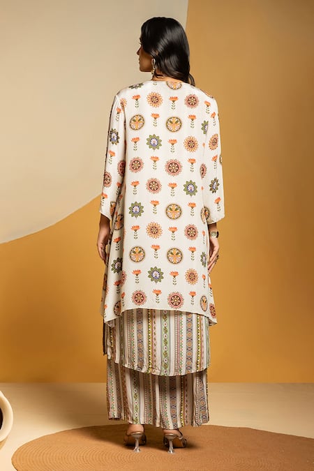 Shop_Soup By Sougat Paul_Off White Crepe Zari, Sequins Taarani Printed Kurta Pant And Embellished Jacket _at_Aza_Fashions