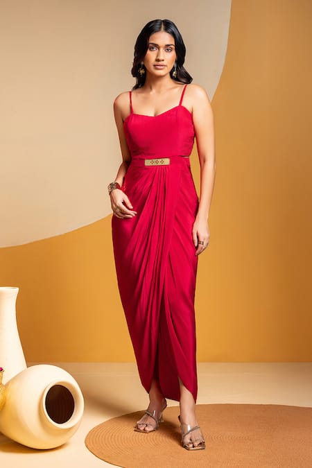 Soup By Sougat Paul_Pink Crepe Zari, Sequins Sweetheart Neck, Taarani Drape Dress And Embellished Cape _Online_at_Aza_Fashions