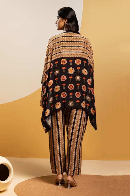 Shop_Soup By Sougat Paul_Black Crepe Zari, Sequins Mandarin Collar, Split Taarani And Kaftan & Pant Set _at_Aza_Fashions