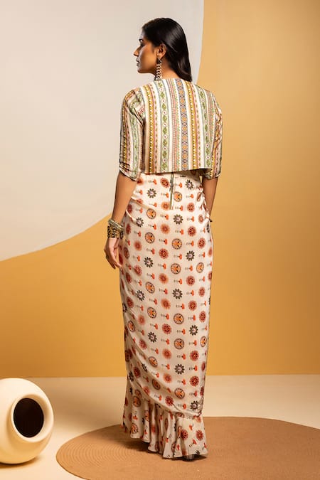 Soup By Sougat Paul Printed Drape Dress & Embroidered Jacket 