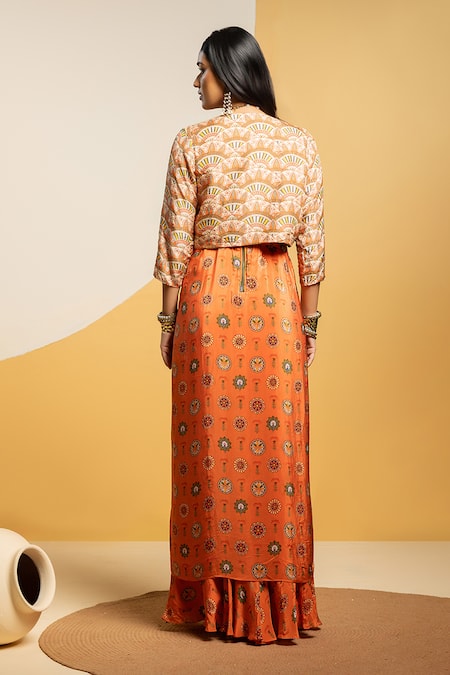 Soup By Sougat Paul Taarani Printed Drape Dress & Embroidered Jacket 