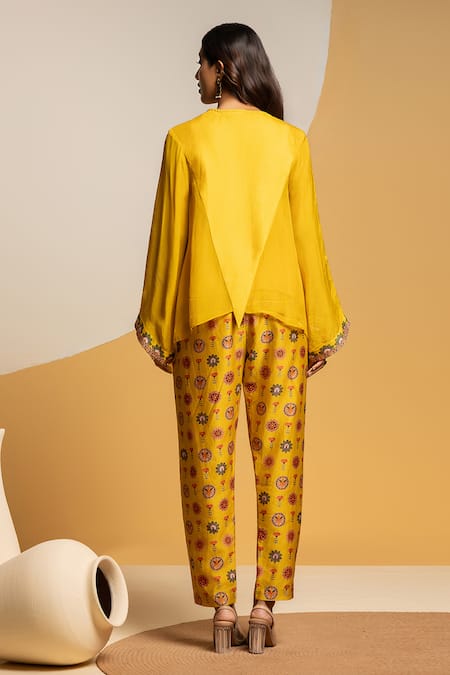 Shop_Soup By Sougat Paul_Yellow Organza, Chanderi Zari, Sequins, Embroidery Taarani And Top & Pant _at_Aza_Fashions