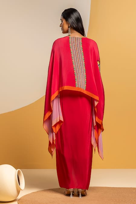 Shop_Soup By Sougat Paul_Pink Crepe Embroidery, Sequins, Taarani Embellished Kimono Top And Drape Skirt _at_Aza_Fashions